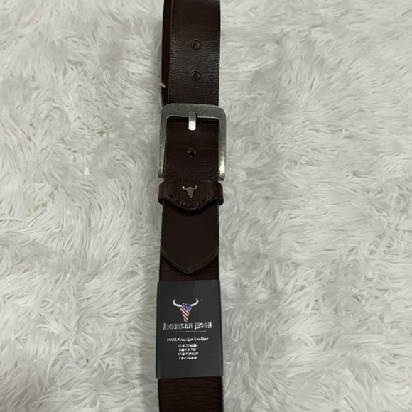 American Bison Size 34 Mens Brown Leather Belt silver Hardware - Picture 3 of 8